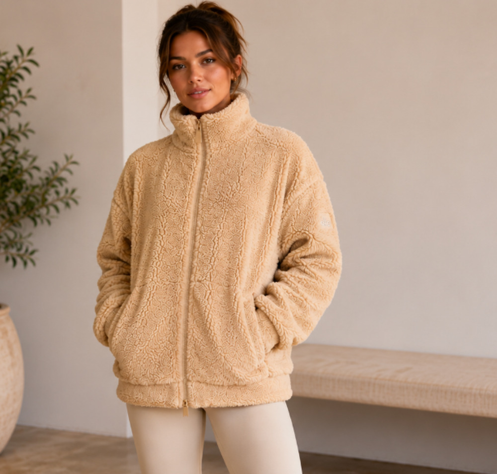 ALO Yoga Plush Teddy Jacket in Camel Beige